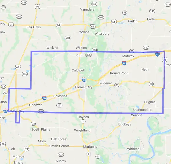 County level USDA loan eligibility boundaries for Saint Francis, Arkansas