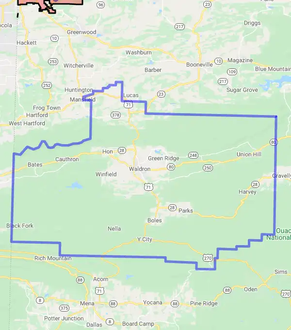 County level USDA loan eligibility boundaries for Scott, Arkansas