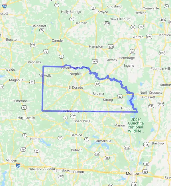 County level USDA loan eligibility boundaries for Union, Arkansas