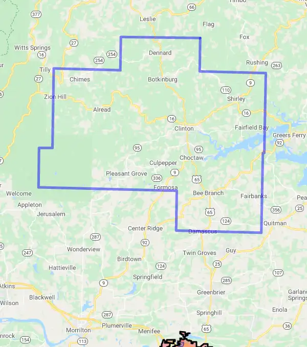 County level USDA loan eligibility boundaries for Van Buren, Arkansas