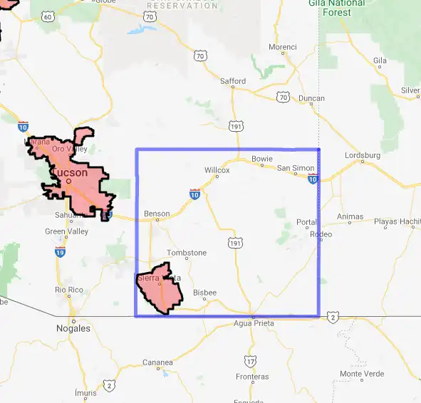 County level USDA loan eligibility boundaries for Cochise, AZ