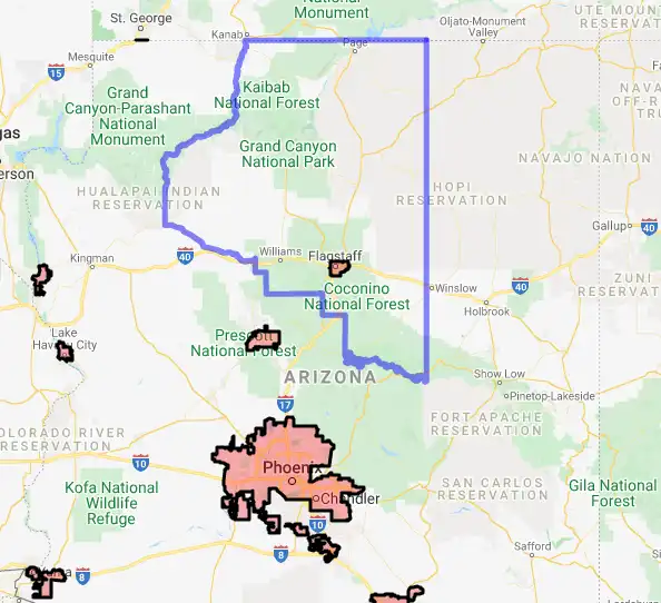 County level USDA loan eligibility boundaries for Coconino, Arizona