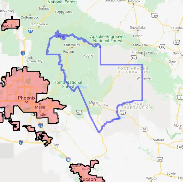 County level USDA loan eligibility boundaries for Gila, Arizona