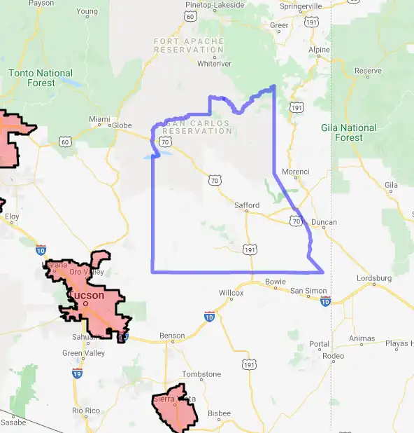 County level USDA loan eligibility boundaries for Graham, Arizona