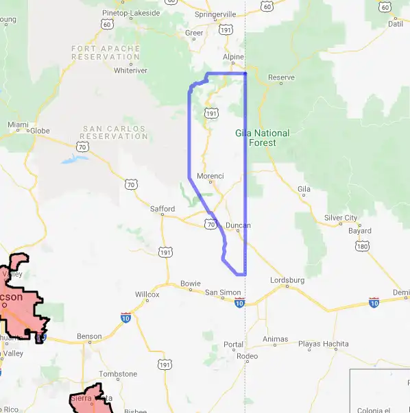 County level USDA loan eligibility boundaries for Greenlee, Arizona