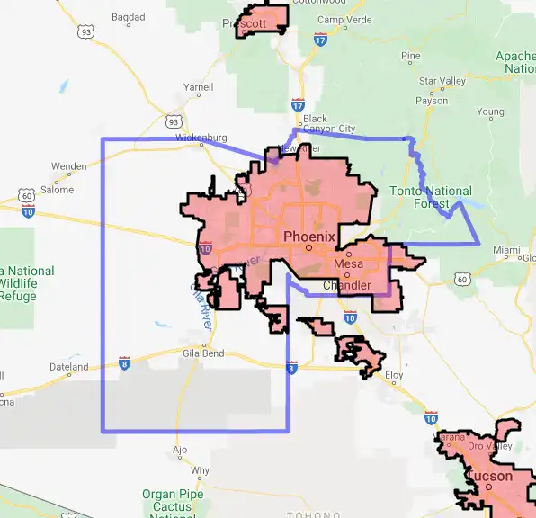 County level USDA loan eligibility boundaries for Maricopa, Arizona