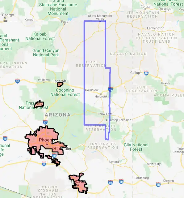 County level USDA loan eligibility boundaries for Navajo, Arizona