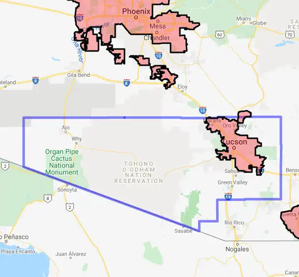 County level USDA loan eligibility boundaries for Pima, AZ