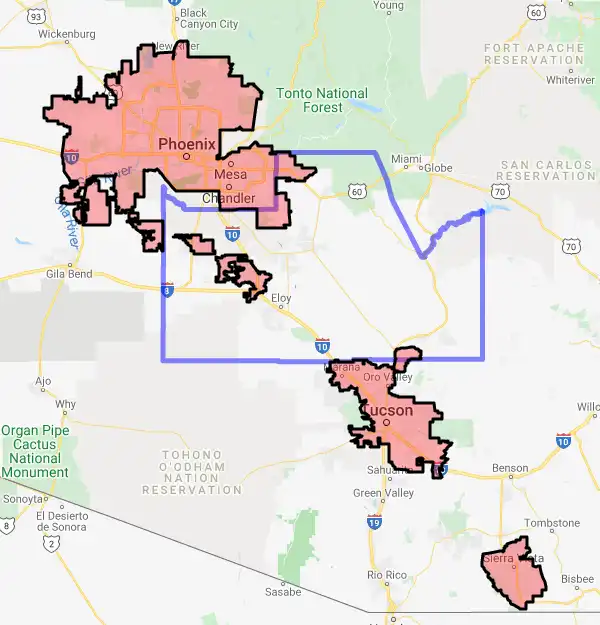 County level USDA loan eligibility boundaries for Pinal, Arizona