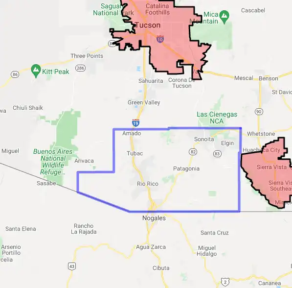 County level USDA loan eligibility boundaries for Santa Cruz, Arizona