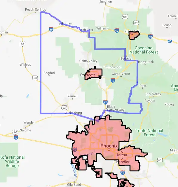 County level USDA loan eligibility boundaries for Yavapai, Arizona