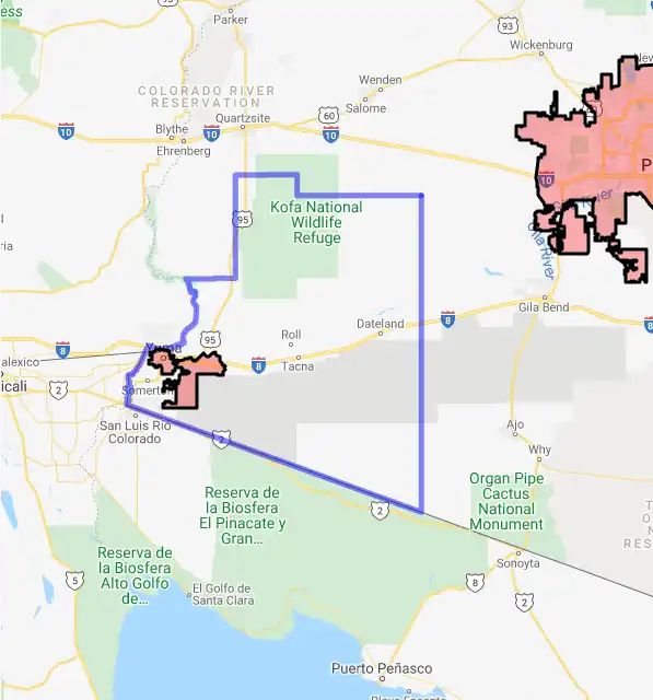 County level USDA loan eligibility boundaries for Yuma, Arizona