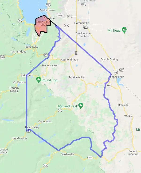 County level USDA loan eligibility boundaries for Alpine, CA