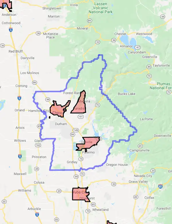 County level USDA loan eligibility boundaries for Butte, California