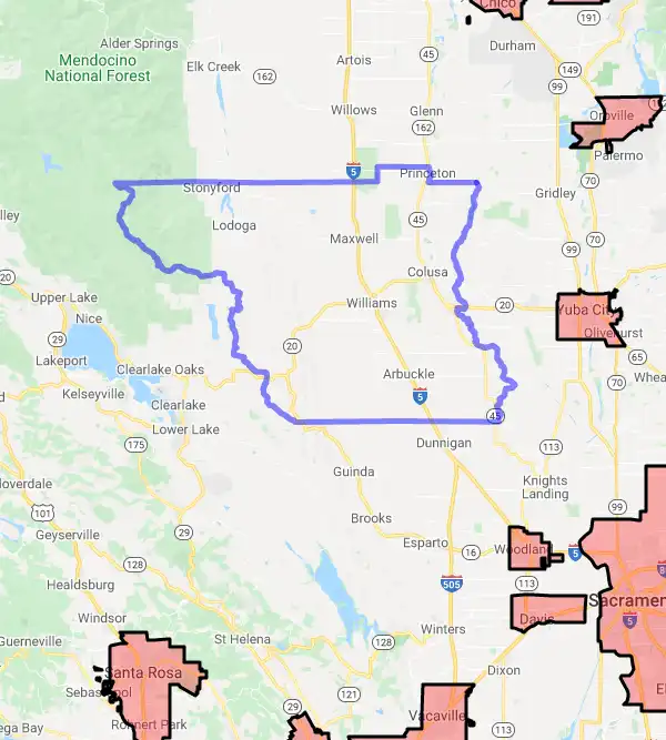 County level USDA loan eligibility boundaries for Colusa, CA