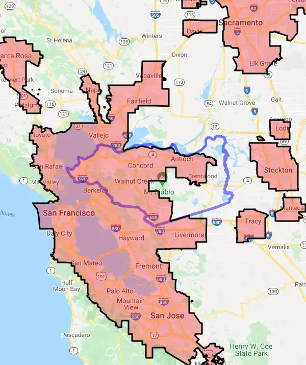 County level USDA loan eligibility boundaries for Contra Costa, California