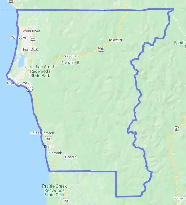 County level USDA loan eligibility boundaries for Del Norte, CA