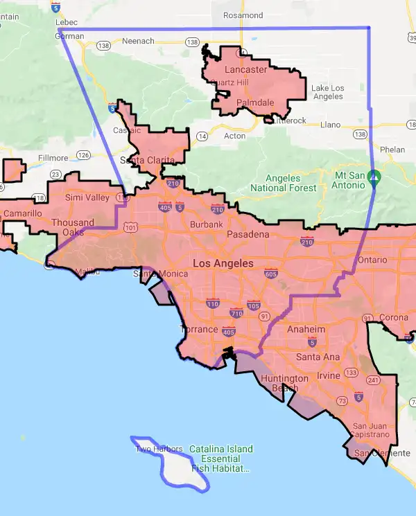 County level USDA loan eligibility boundaries for Los Angeles, California