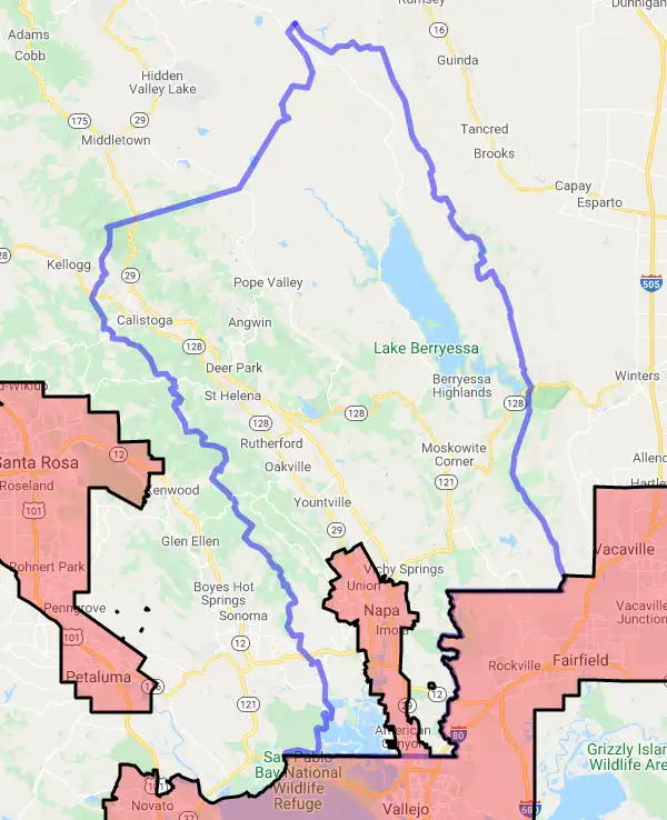 County level USDA loan eligibility boundaries for Napa, CA