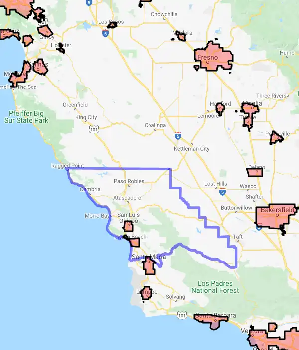 County level USDA loan eligibility boundaries for San Luis Obispo, California