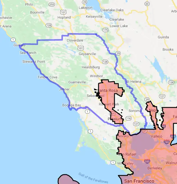 County level USDA loan eligibility boundaries for Sonoma, California
