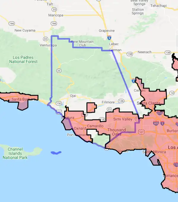 County level USDA loan eligibility boundaries for Ventura, CA