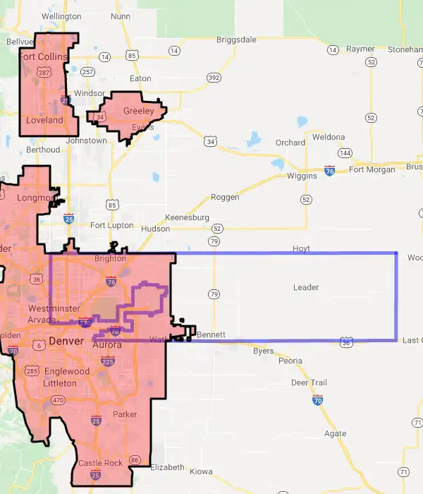 County level USDA loan eligibility boundaries for Adams, Colorado
