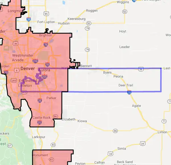 County level USDA loan eligibility boundaries for Arapahoe, Colorado