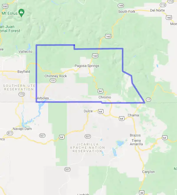County level USDA loan eligibility boundaries for Archuleta, CO
