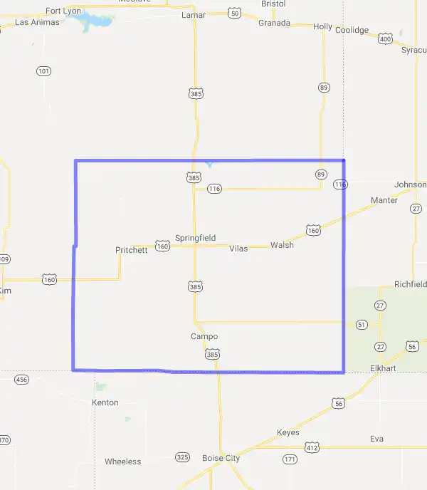 County level USDA loan eligibility boundaries for Baca, Colorado