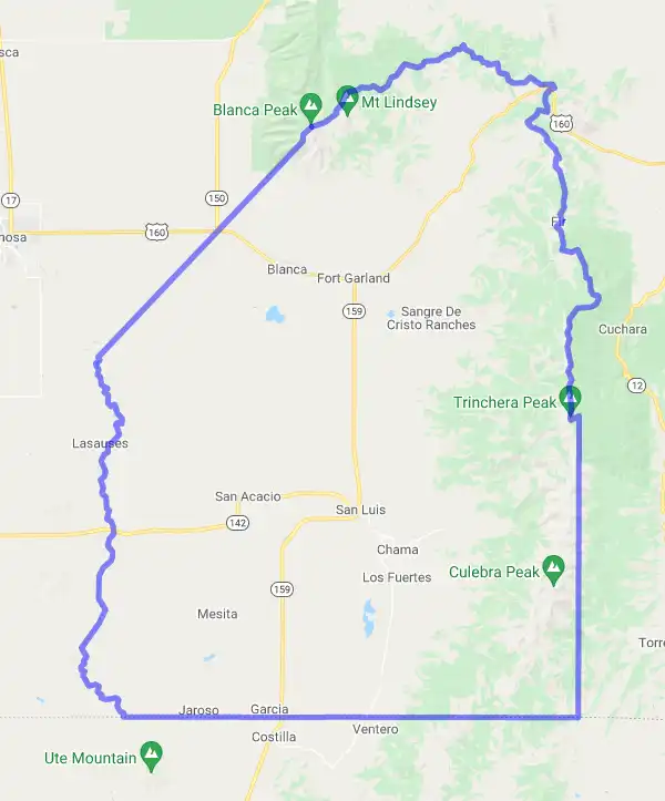 County level USDA loan eligibility boundaries for Costilla, CO