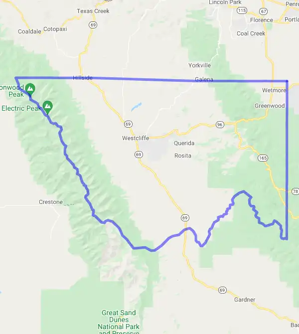 County level USDA loan eligibility boundaries for Custer, Colorado