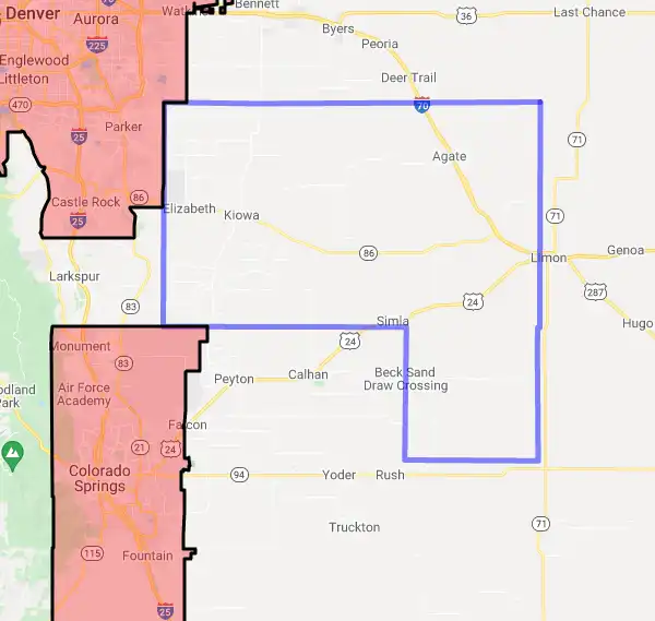 County level USDA loan eligibility boundaries for Elbert, CO