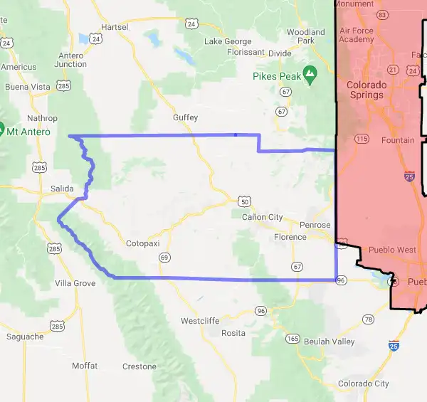 County level USDA loan eligibility boundaries for Fremont, Colorado