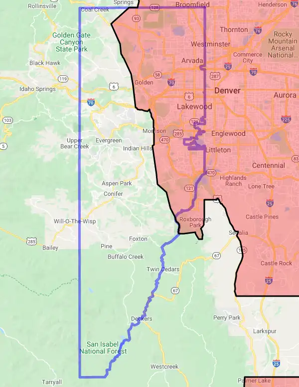 County level USDA loan eligibility boundaries for Jefferson, Colorado