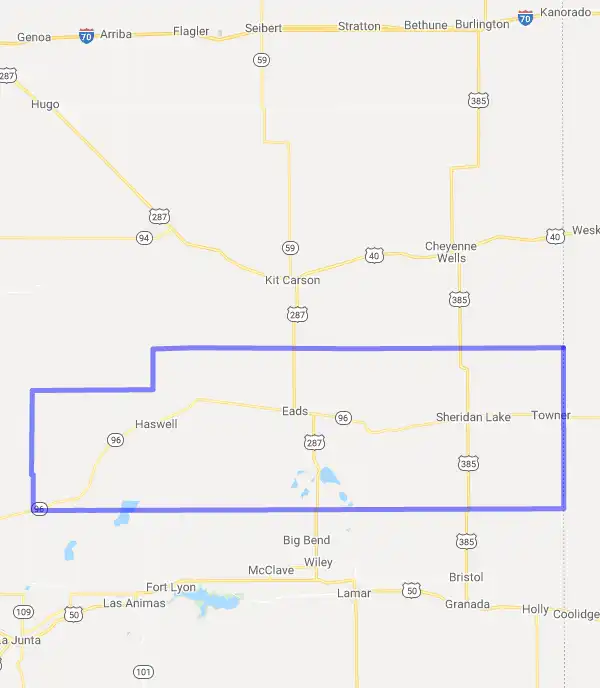 County level USDA loan eligibility boundaries for Kiowa, CO