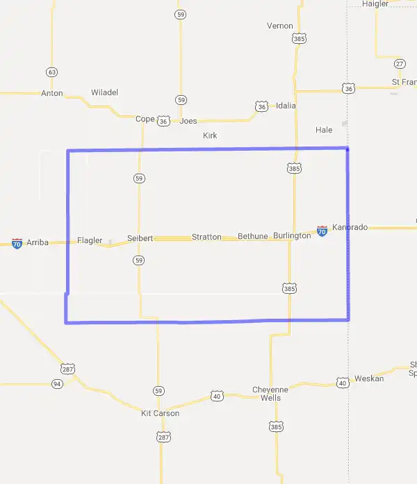 County level USDA loan eligibility boundaries for Kit Carson, Colorado