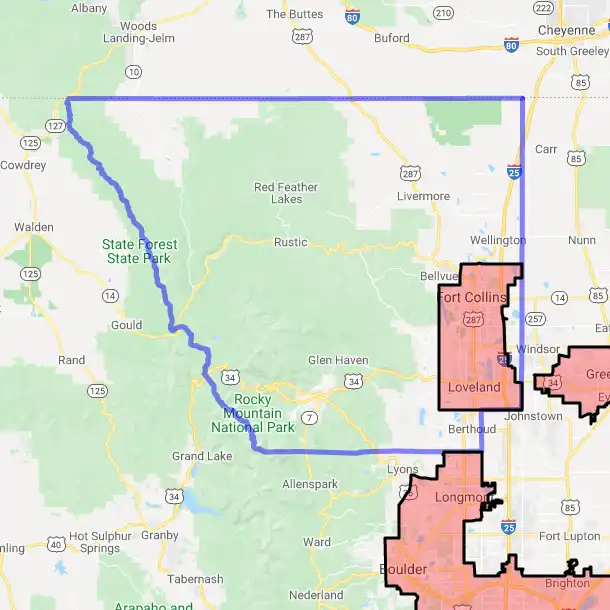 County level USDA loan eligibility boundaries for Larimer, Colorado