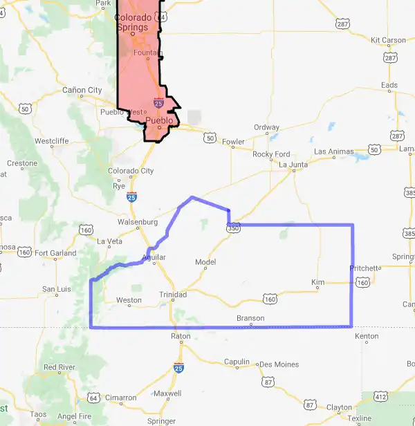 County level USDA loan eligibility boundaries for Las Animas, Colorado
