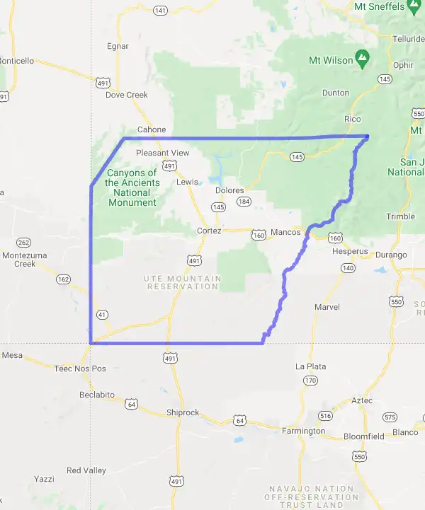 County level USDA loan eligibility boundaries for Montezuma, Colorado