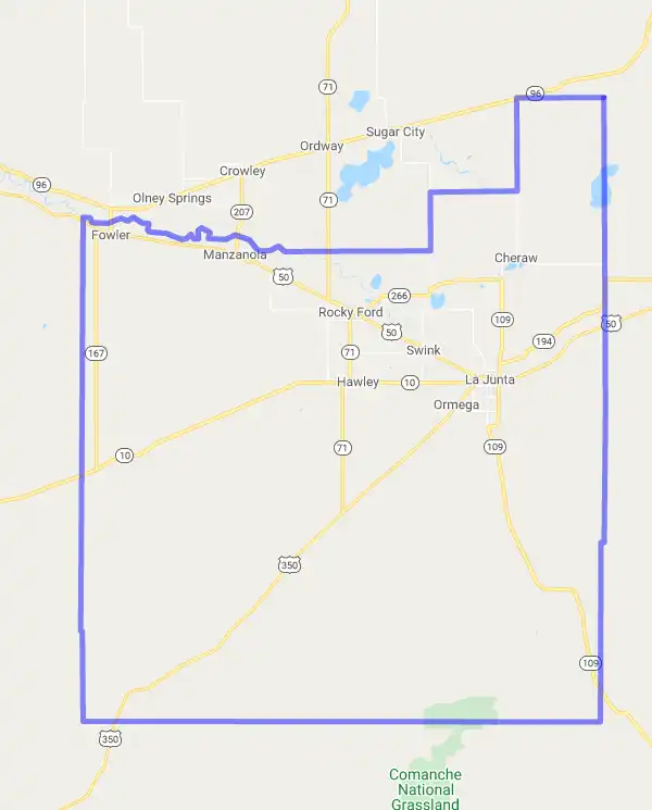County level USDA loan eligibility boundaries for Otero, CO