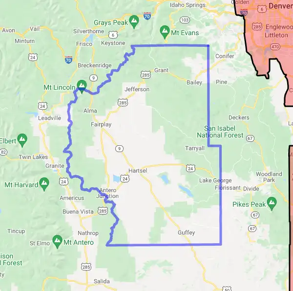 County level USDA loan eligibility boundaries for Park, Colorado