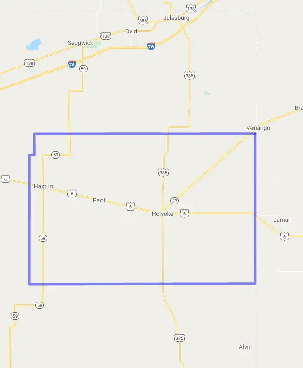 County level USDA loan eligibility boundaries for Phillips, Colorado