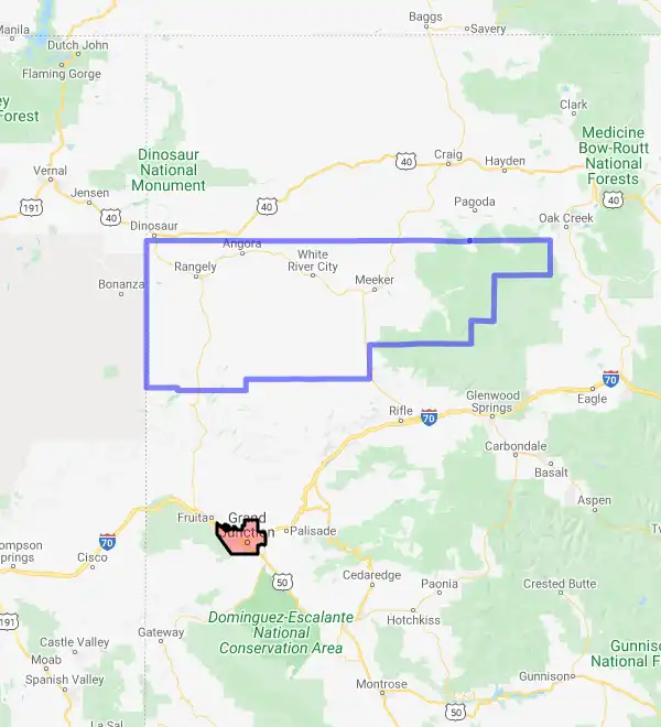 County level USDA loan eligibility boundaries for Rio Blanco, Colorado