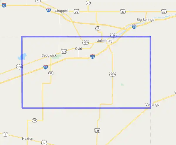 County level USDA loan eligibility boundaries for Sedgwick, Colorado