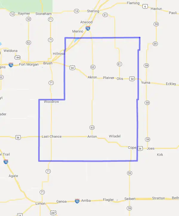 County level USDA loan eligibility boundaries for Washington, Colorado
