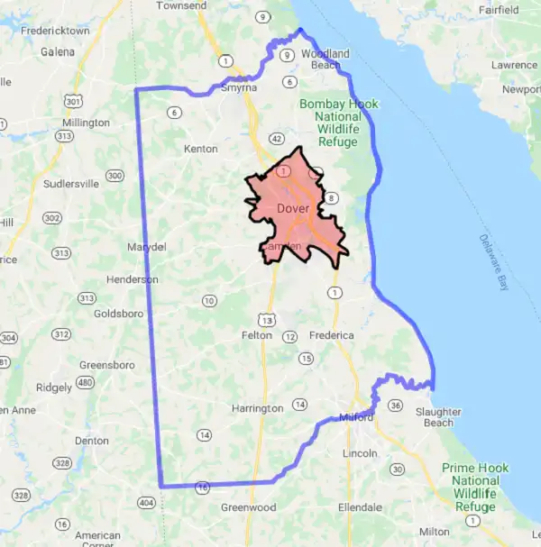 County level USDA loan eligibility boundaries for Kent, Delaware