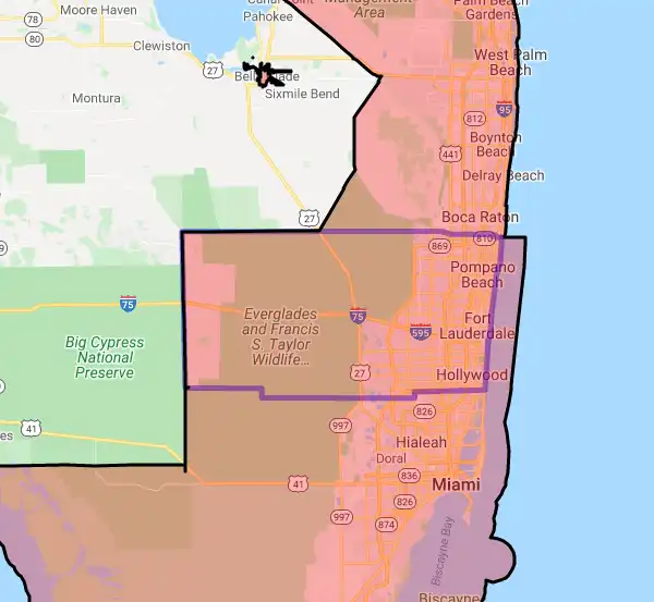 County level USDA loan eligibility boundaries for Broward, Florida