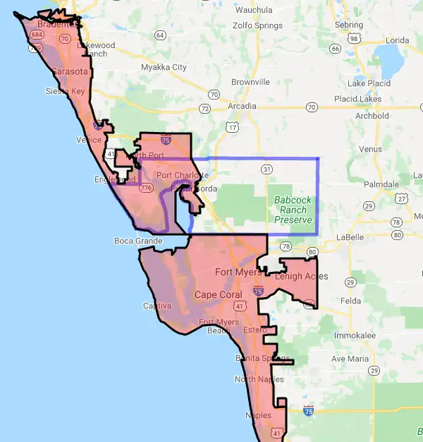 County level USDA loan eligibility boundaries for Charlotte, Florida