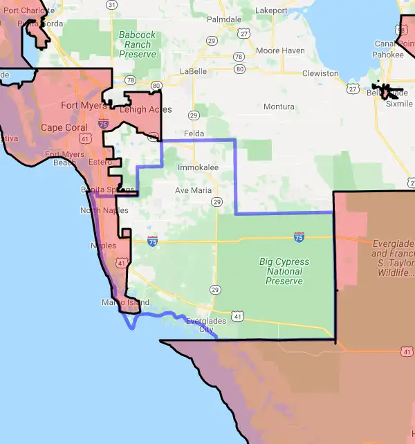 County level USDA loan eligibility boundaries for Collier, Florida